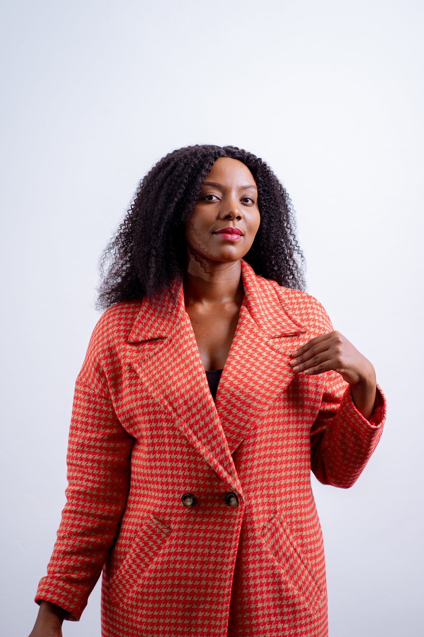 Red and Beige Dog Tooth Coat