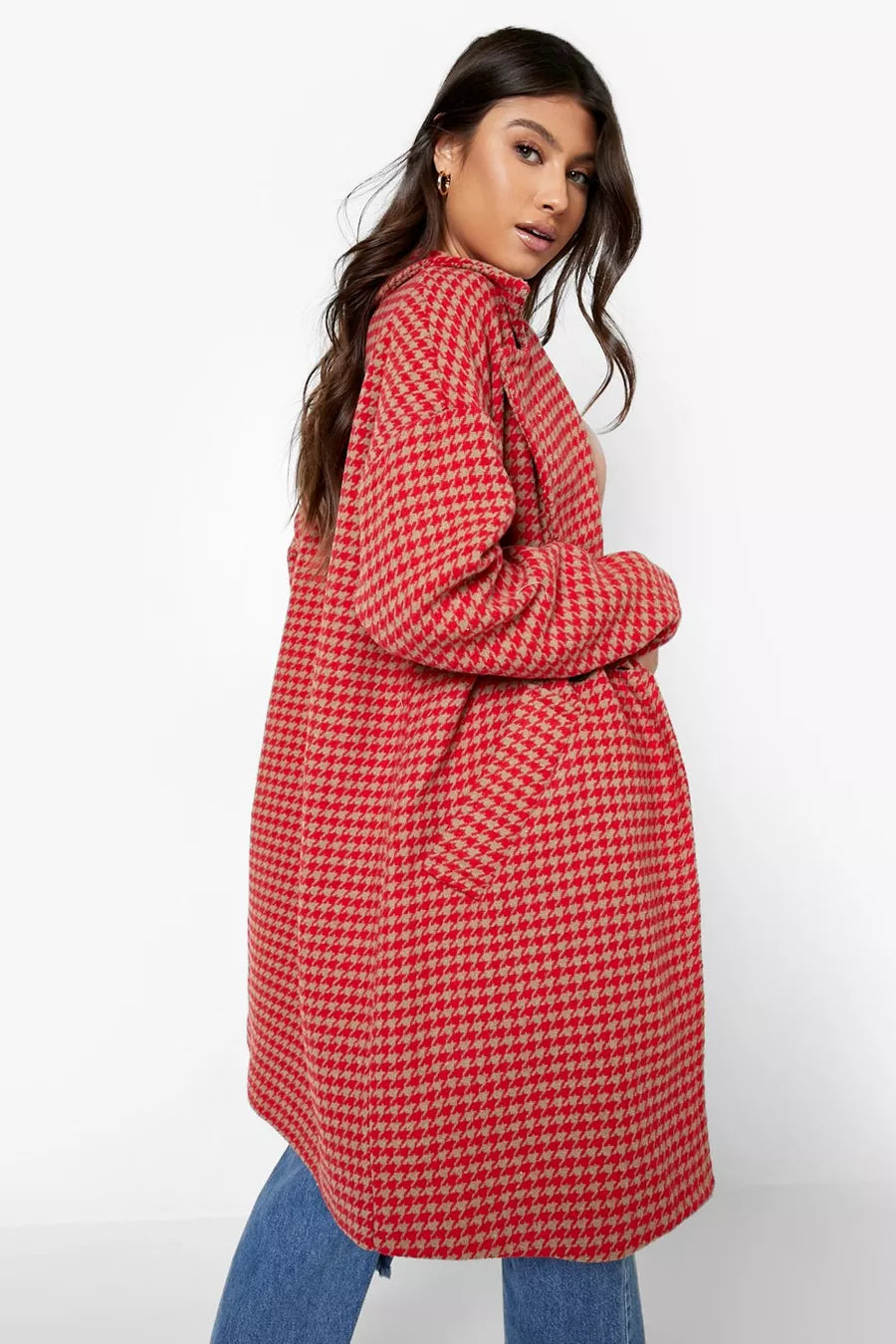 Red and Beige Dog Tooth Coat