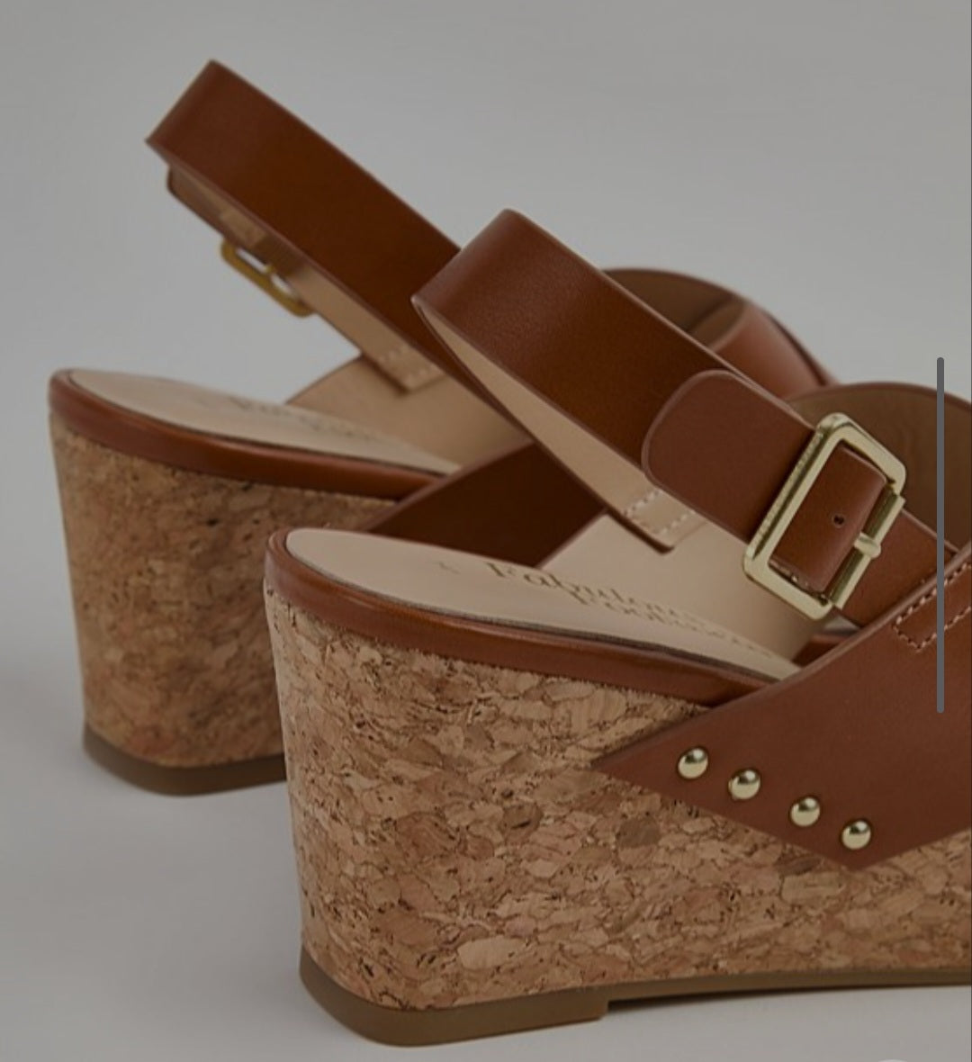 Tan Ladies Double Strap Wedge Sandals