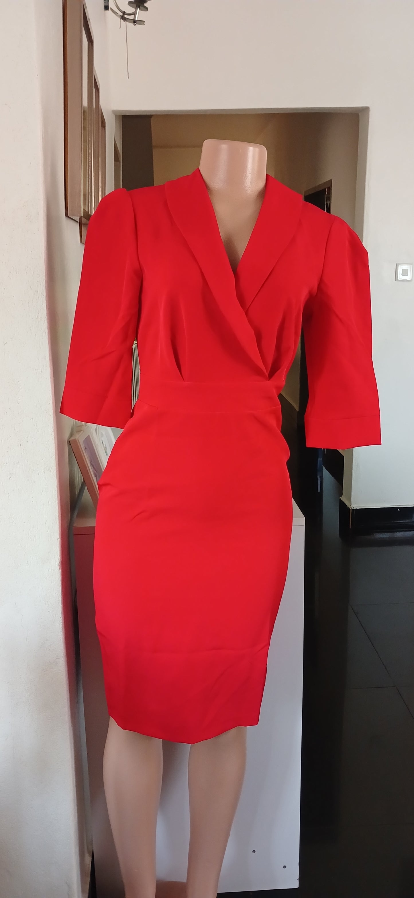 Red Blazer Style Tailored Pencil Dress