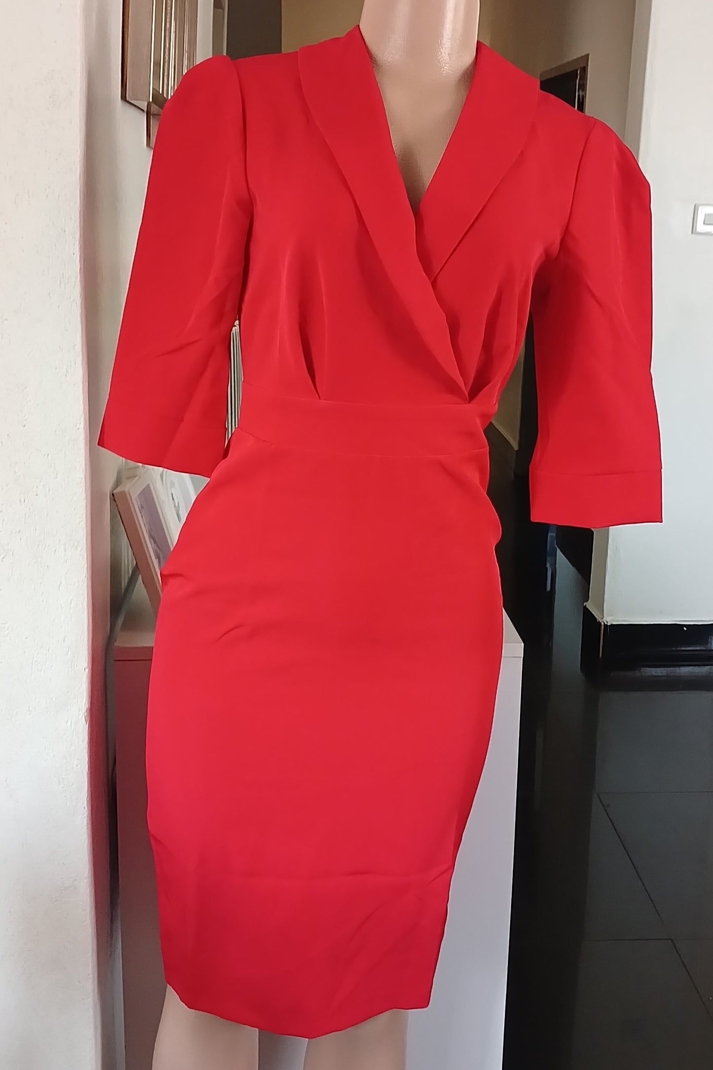 Red Blazer Style Tailored Pencil Dress