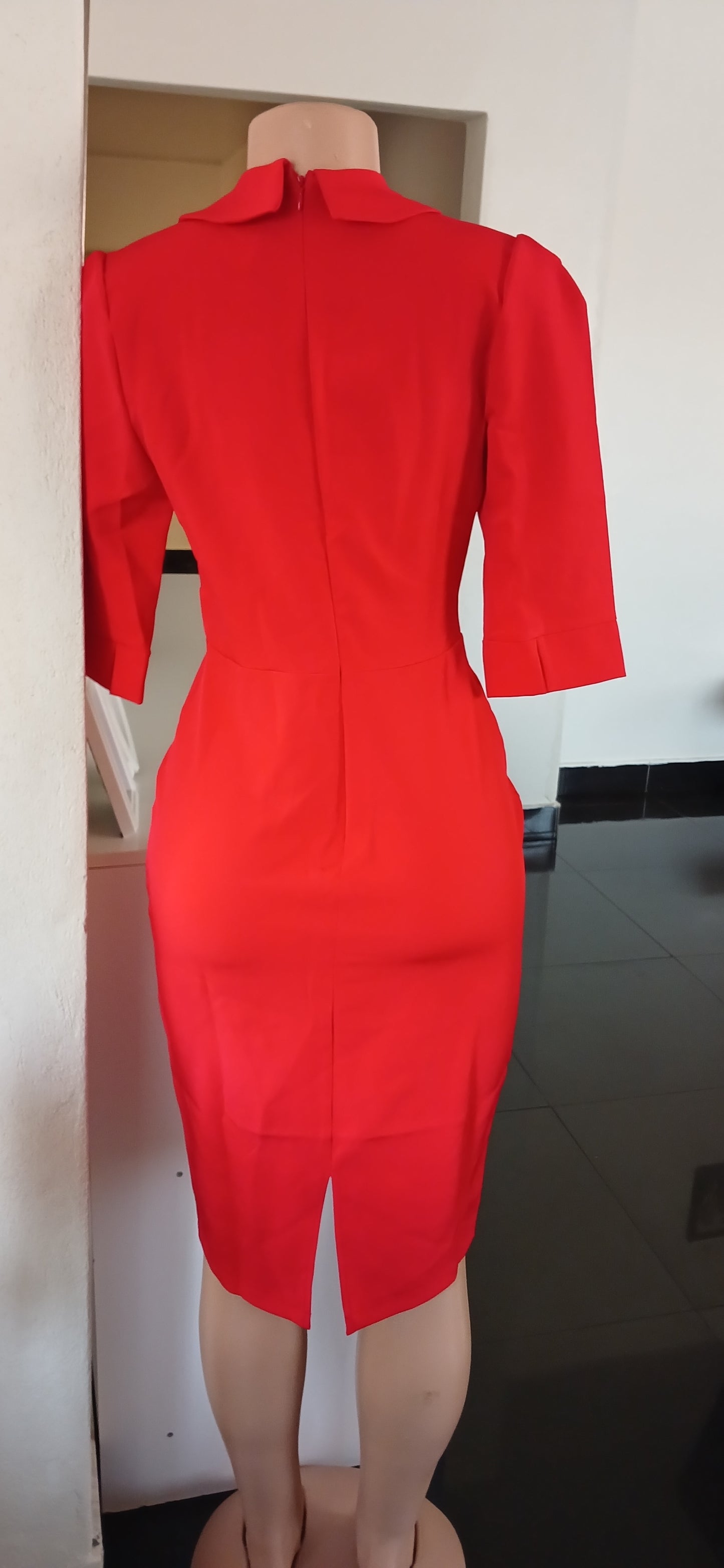 Red Blazer Style Tailored Pencil Dress