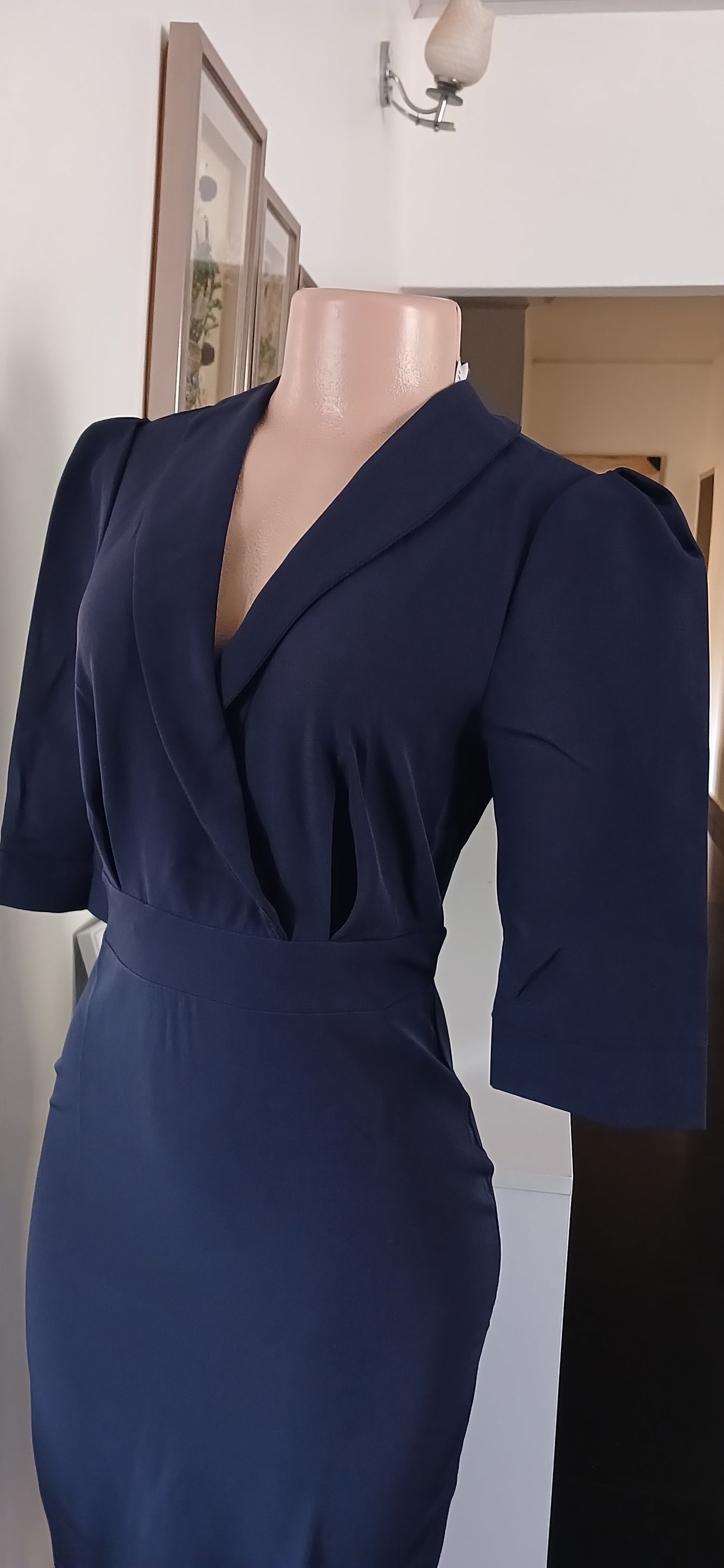 Navy Blazer Style Tailored Pencil Dress