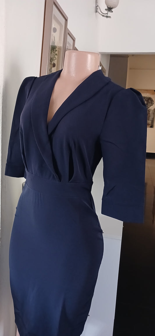 Navy Blazer Style Tailored Pencil Dress