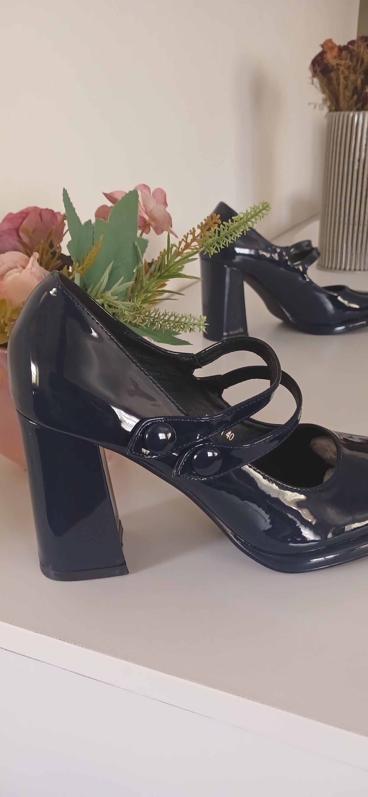 Navy Blue Mary Jane Blocked Heels