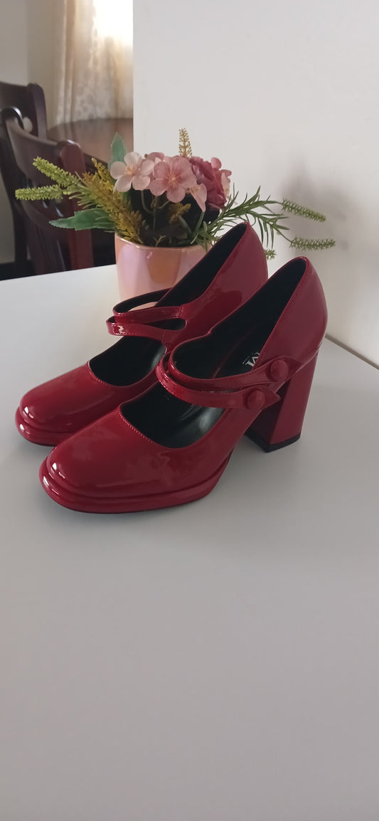 Mary Jane Wine Block Heels