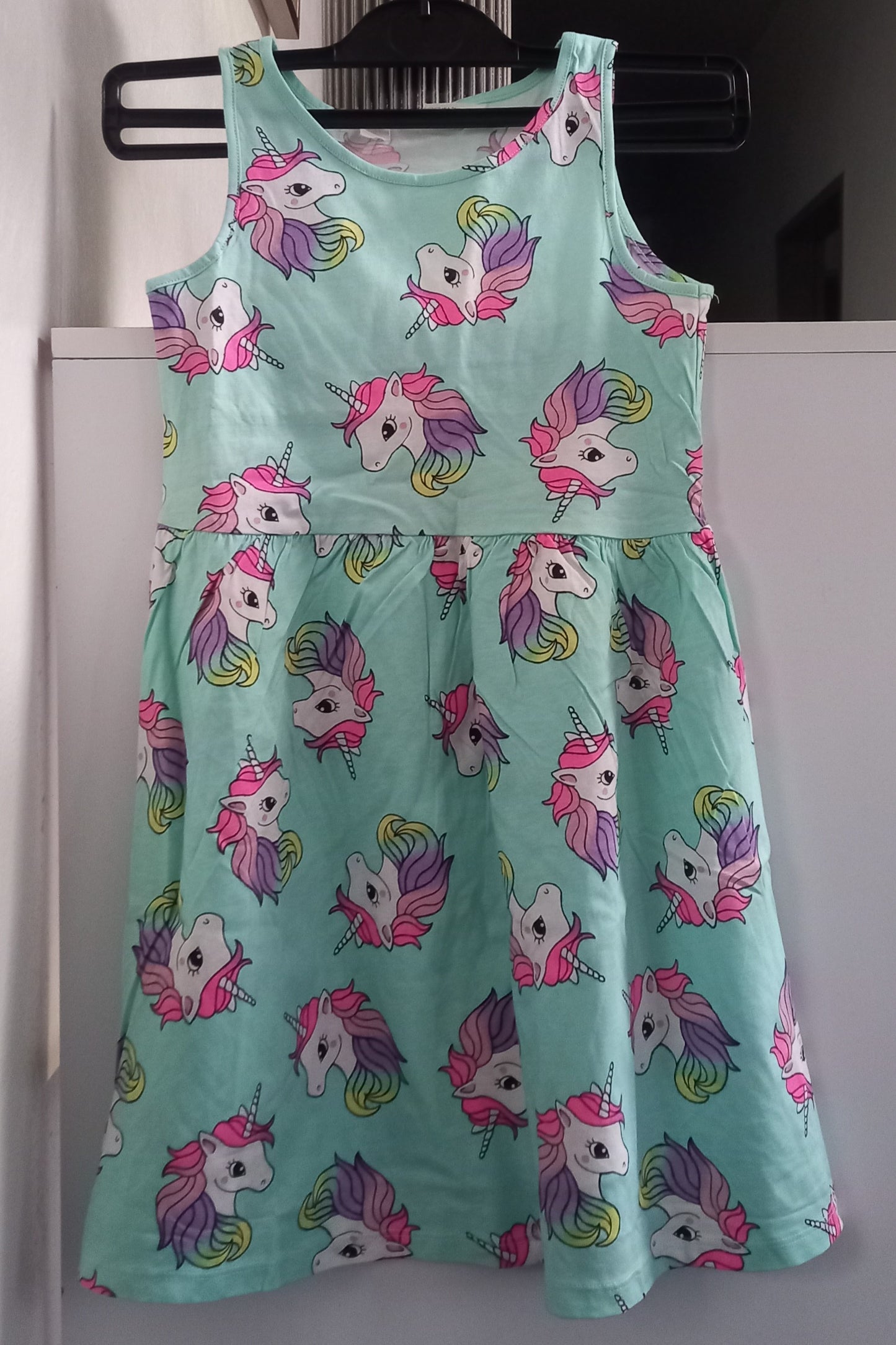 Green H&M Unicorn Print Kids Dress
