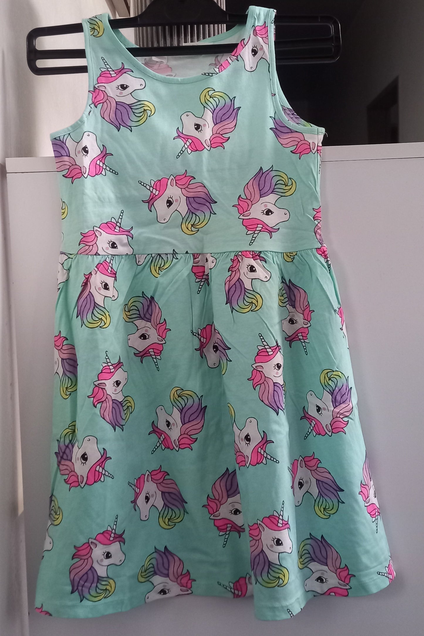 Green H&M Unicorn Print Kids Dress