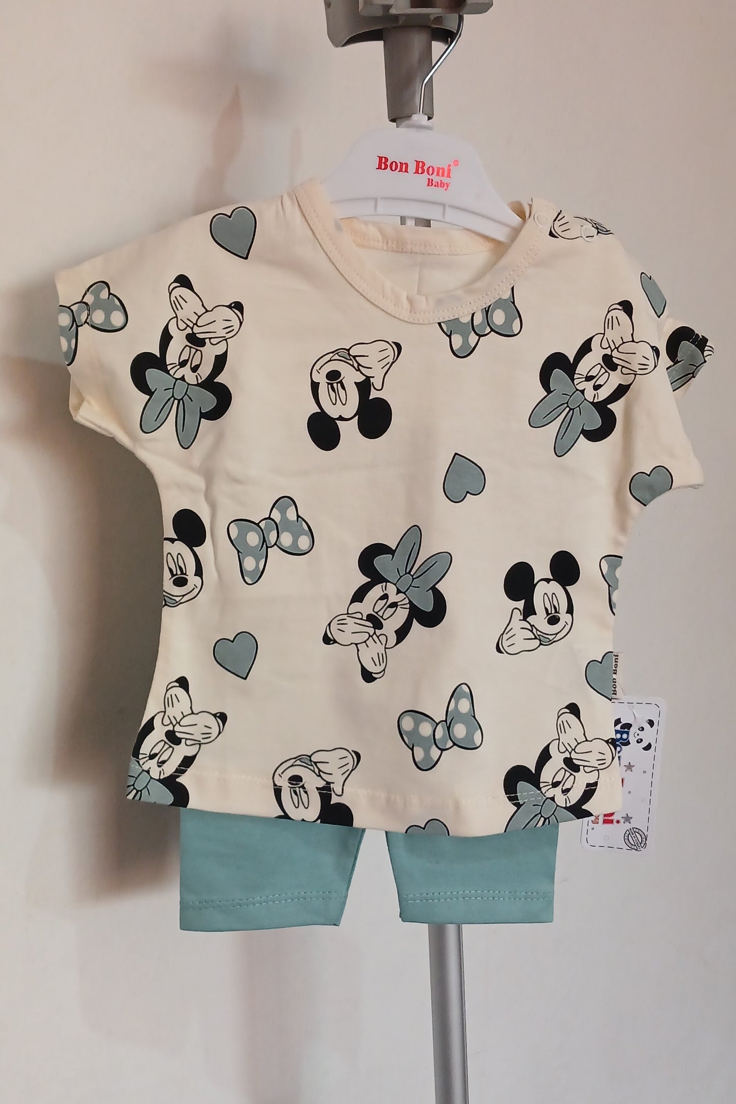 Kids Mini Mouse Print Two-Piece Suit- Green Print Mix