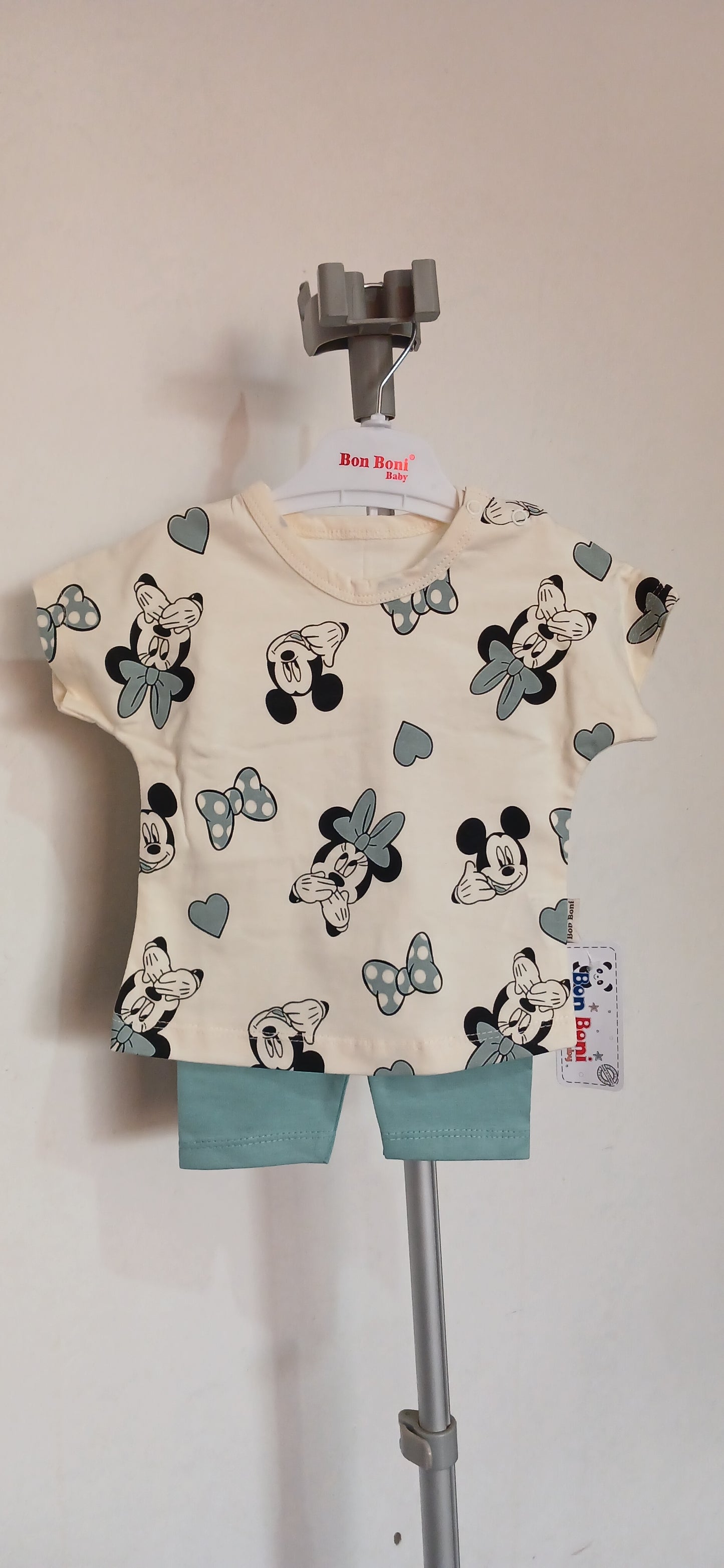 Kids Mini Mouse Print Two-Piece Suit- Green Print Mix