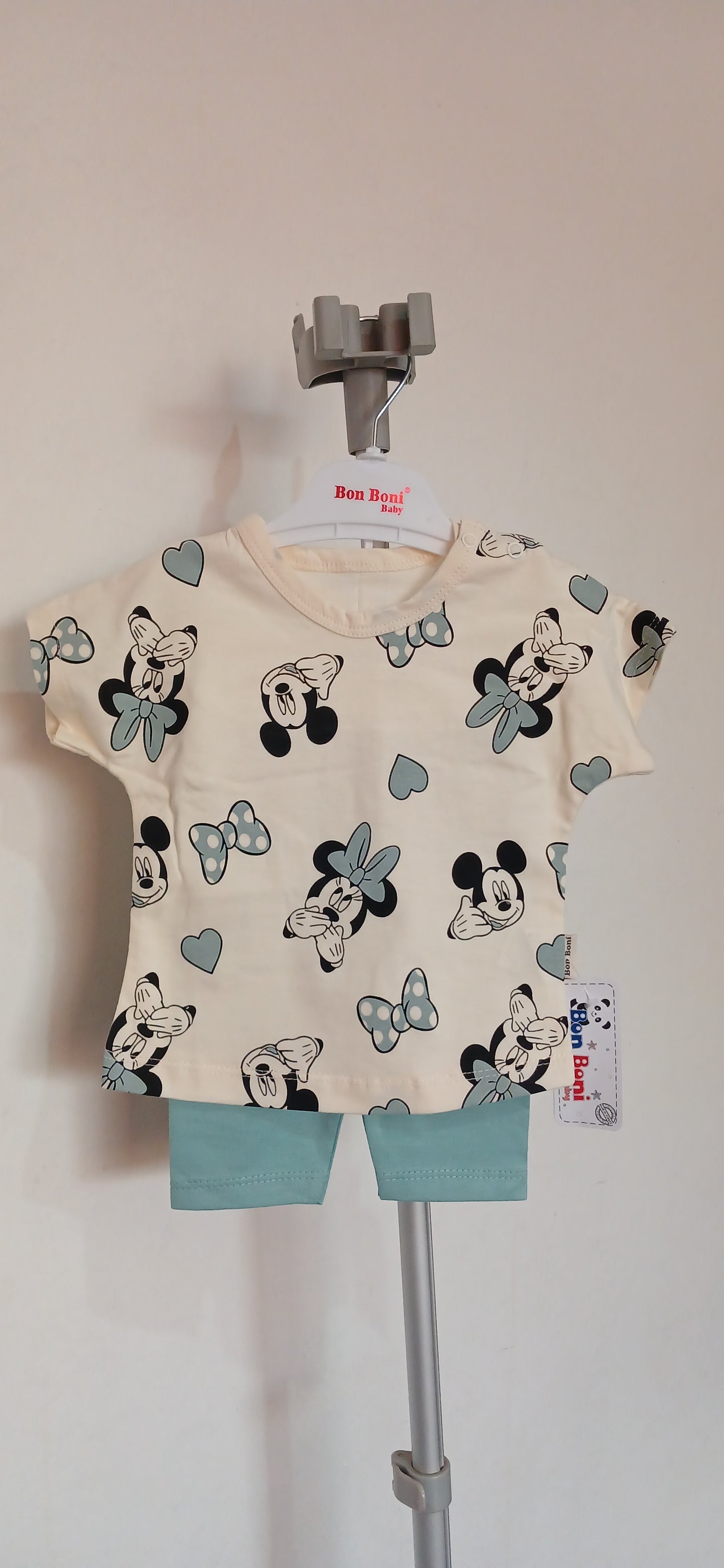 Kids Mini Mouse Print Two-Piece Suit- Green Print Mix