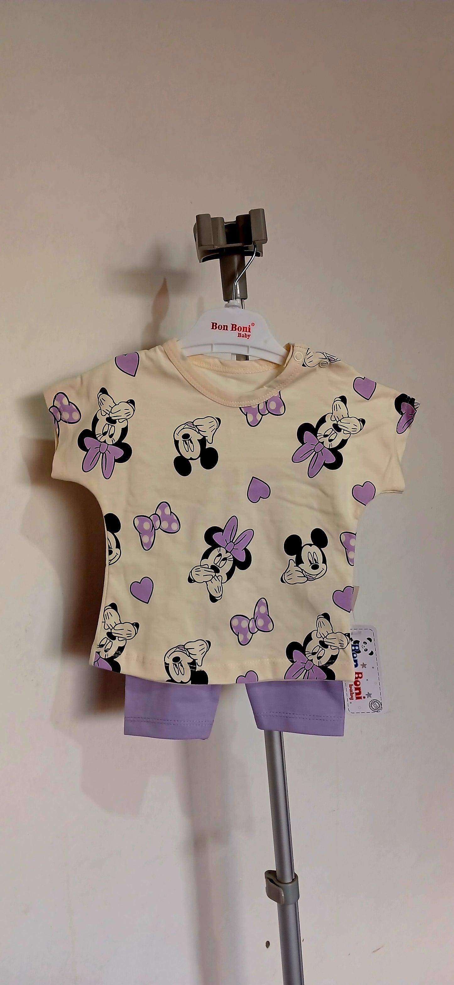 Kids Mini Mouse Print Two-Piece Suit- Purple Print Mix