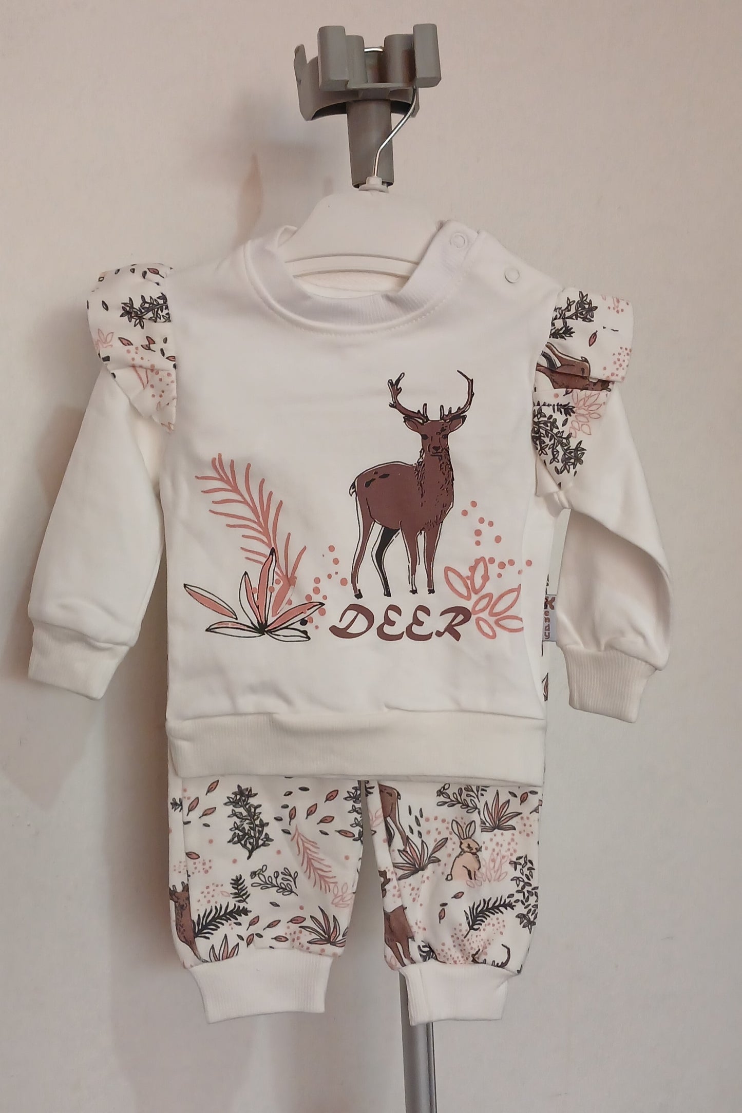 White and Brown Deer Print 2 Piece Suit