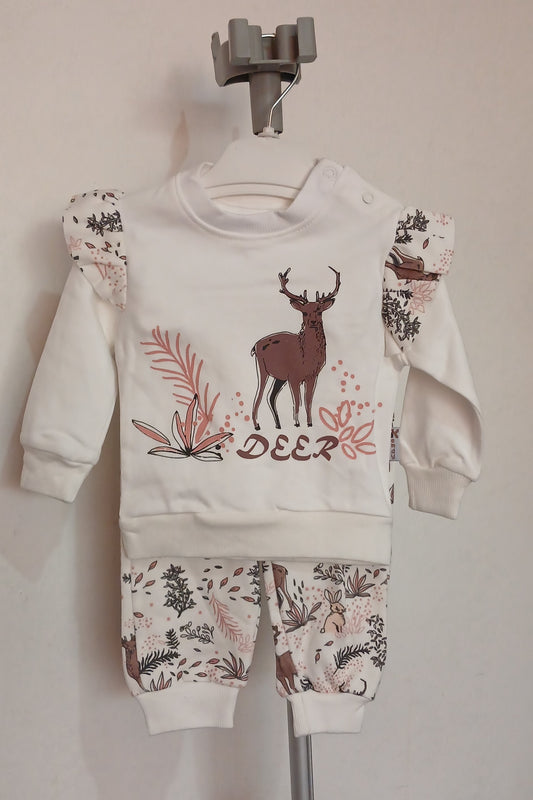 White and Brown Deer Print 2 Piece Suit
