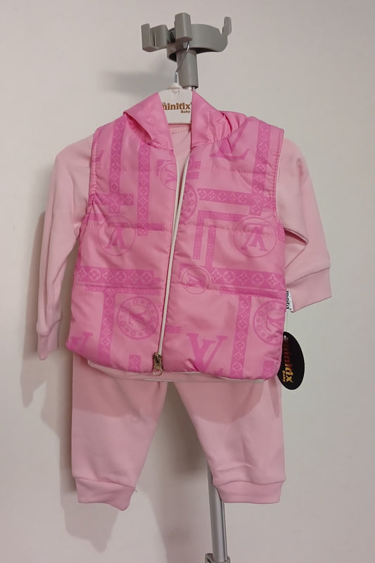 Pink LV Print 3 Piece Suit