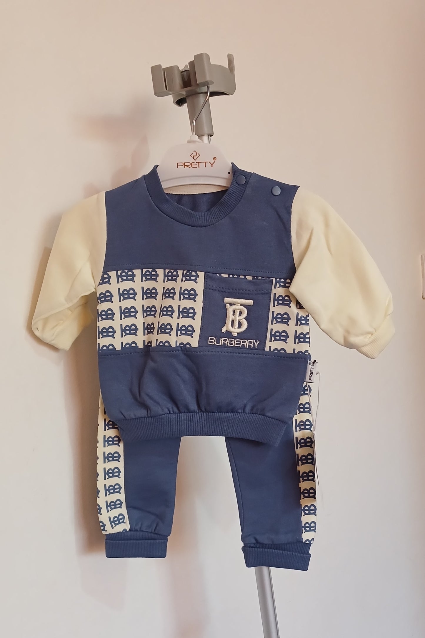 Blue Burberry Print 2 Piece Suit