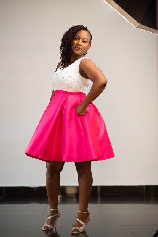 White and Pink Dress with Pearls