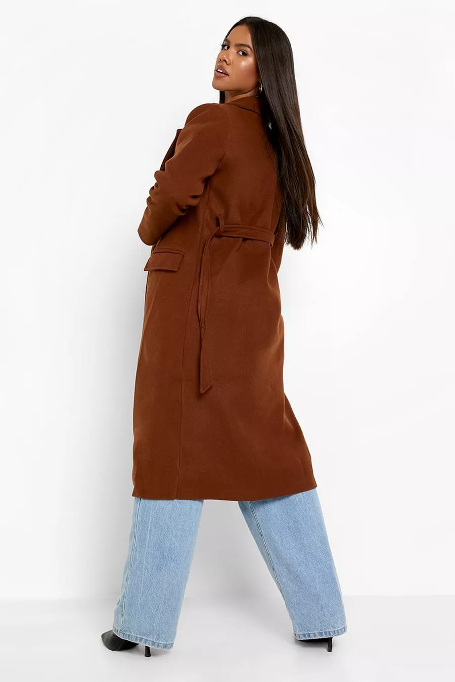 Chocolate Belted Wool Look Coat