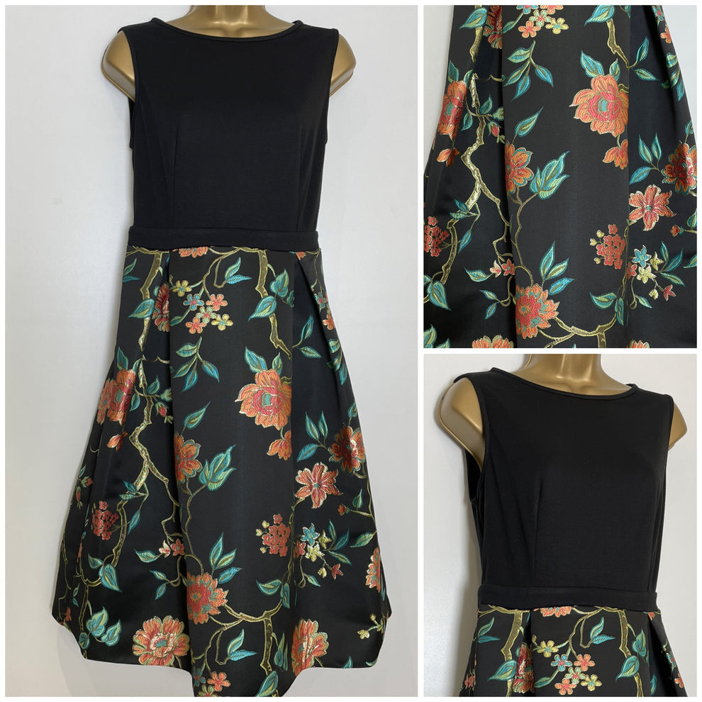Black and Foil Floral Print Dress
