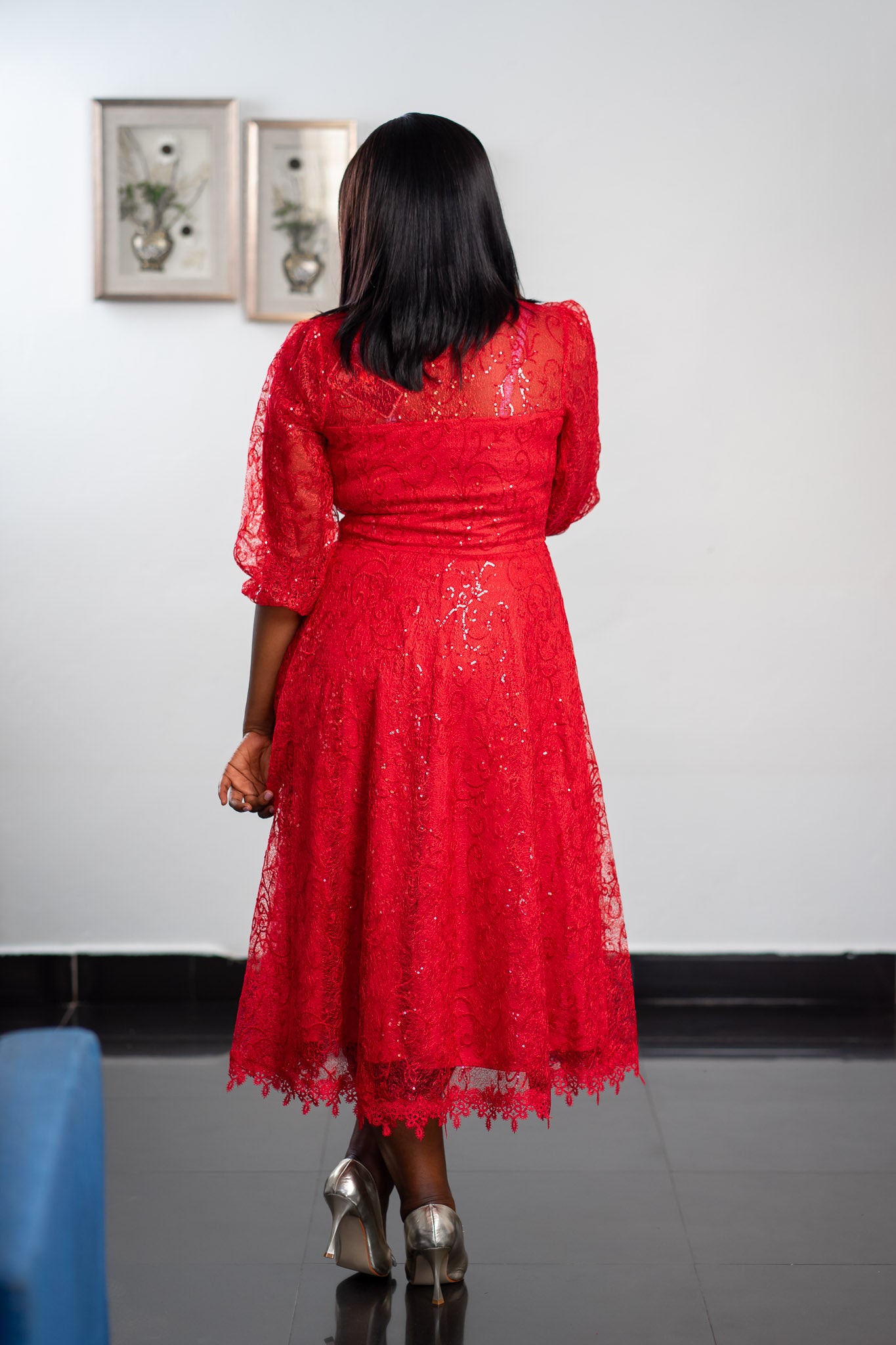 Red Shinny Lace Dress