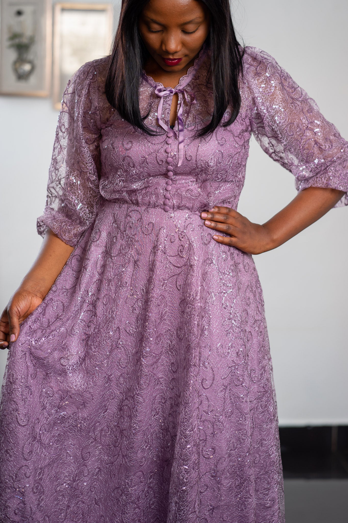 Shinny Lace Lilac Dress