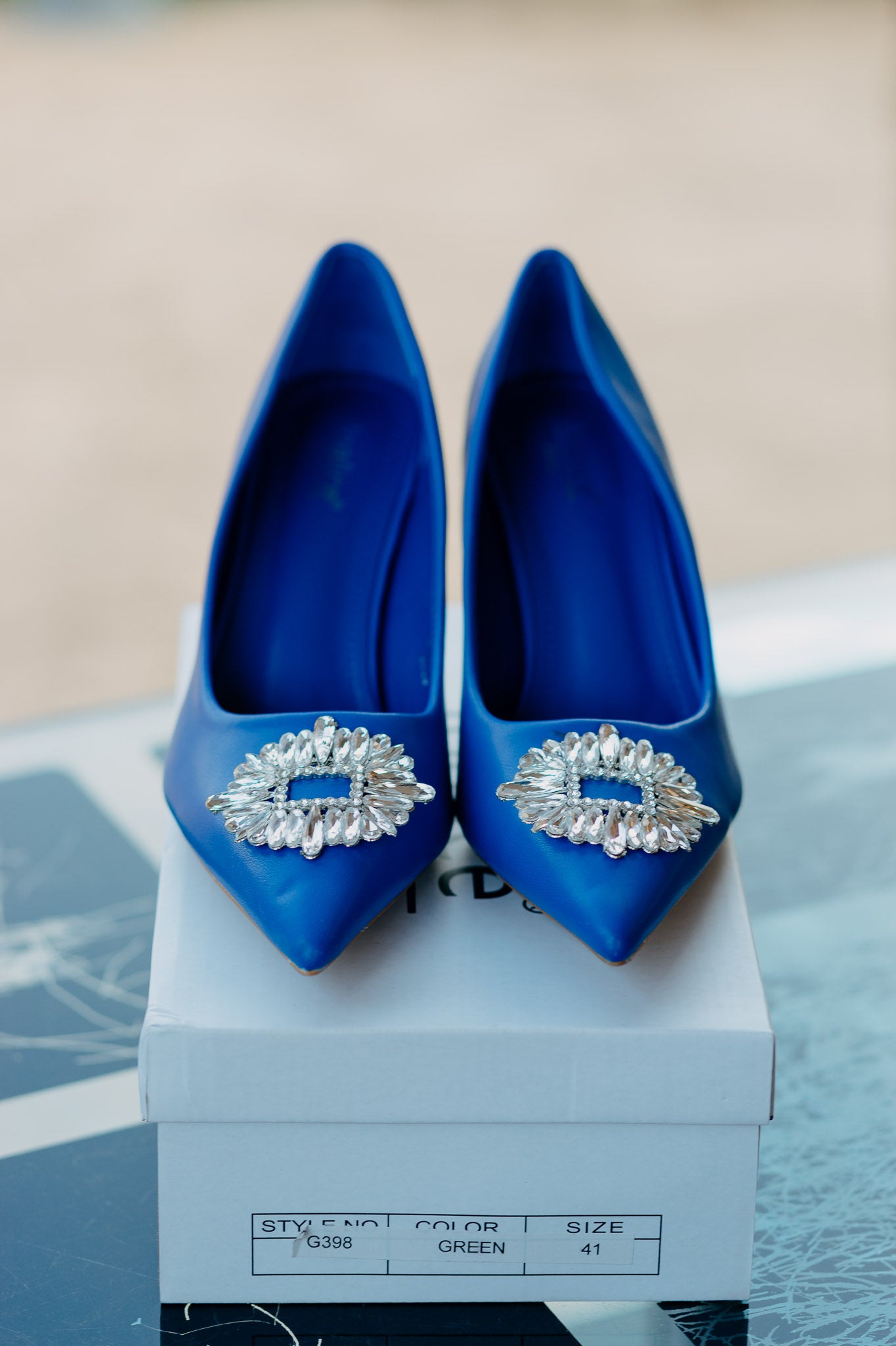 Blue Diamante Broach Heels