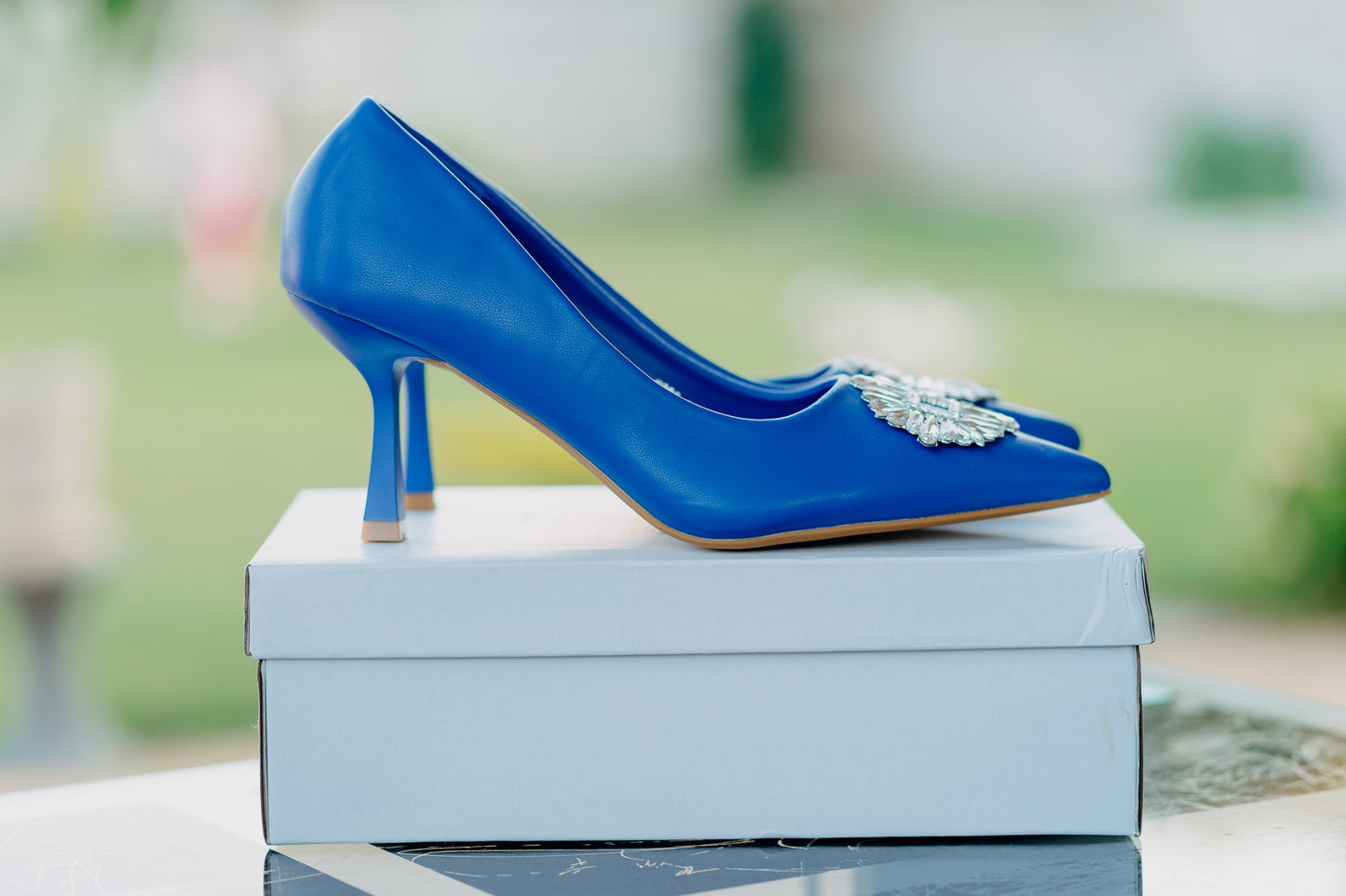 Blue Diamante Broach Heels