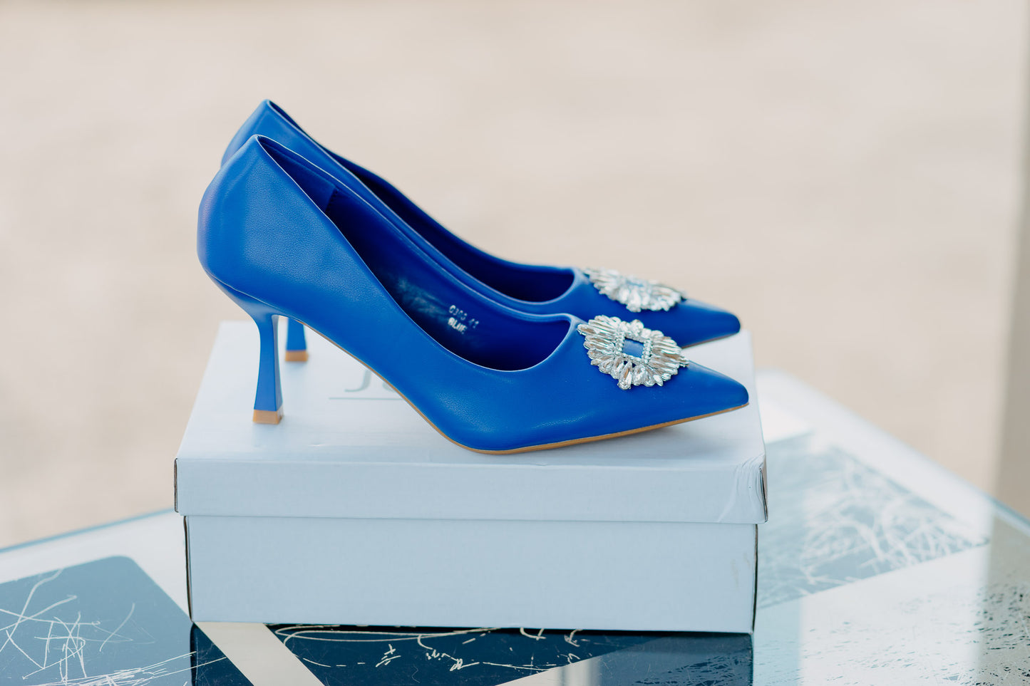 Blue Diamante Broach Heels