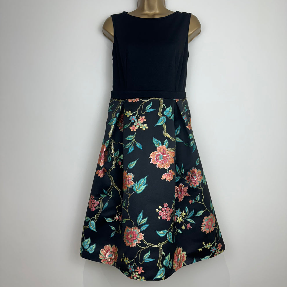 Black and Foil Floral Print Dress