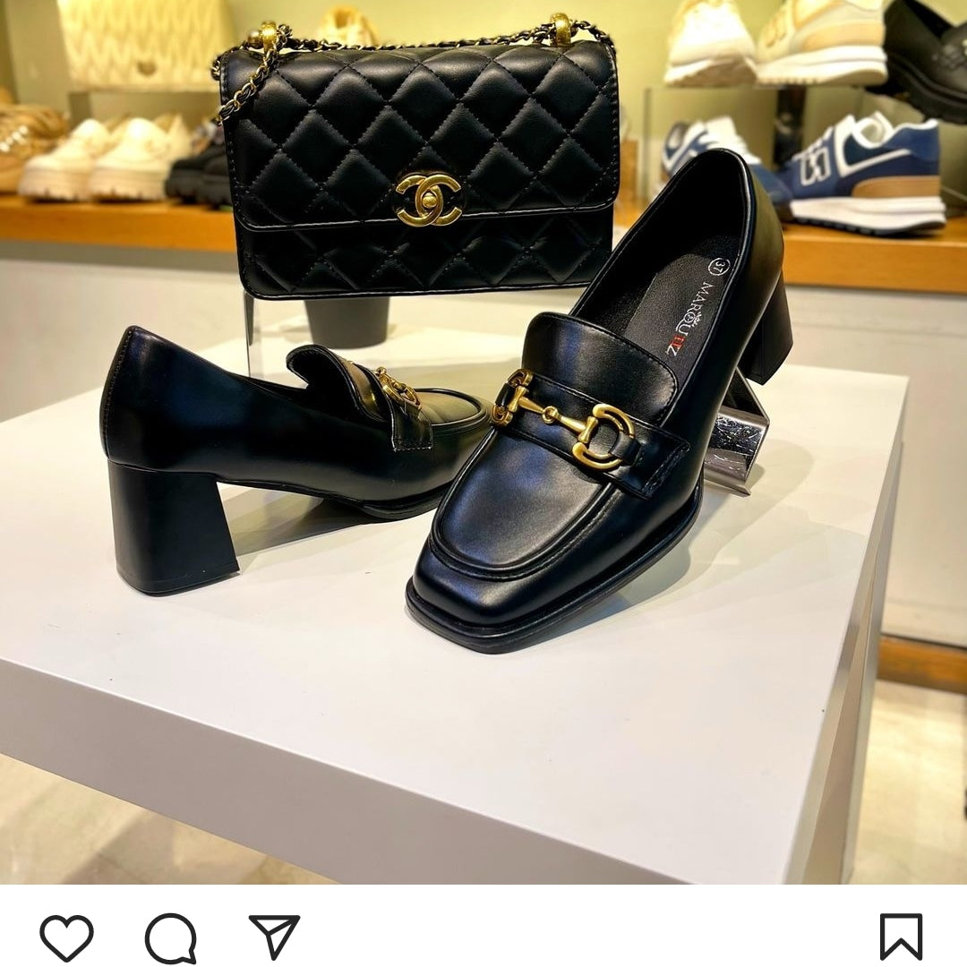 Black Square Toe Mid Heels