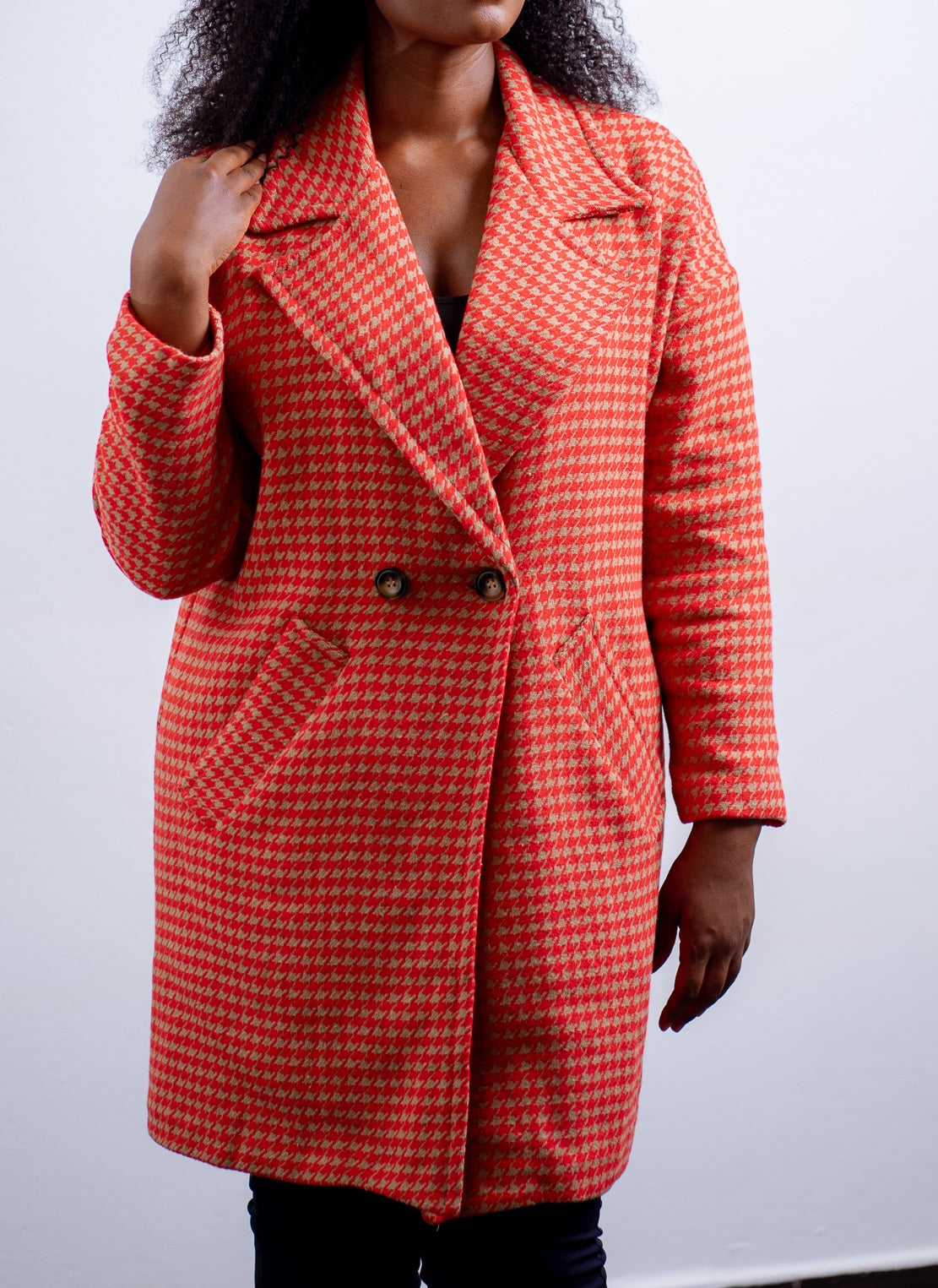 Red and Beige Dog Tooth Coat