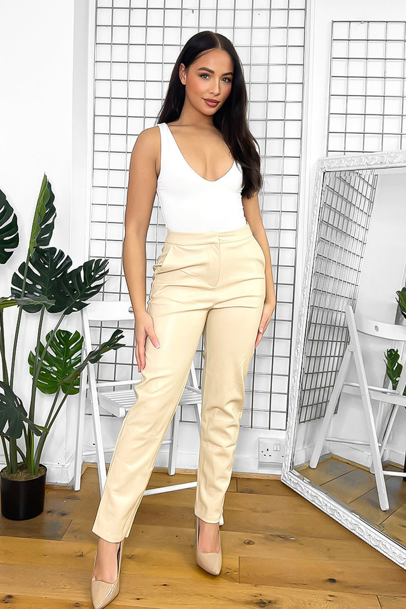 Beige Faux Leather Trousers