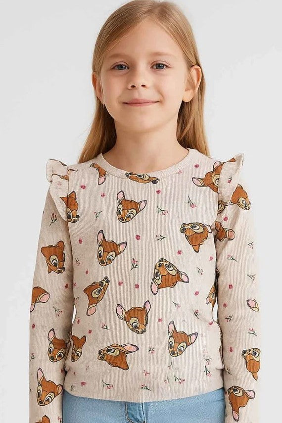 Girls Bambi Print Long Sleeved Tops