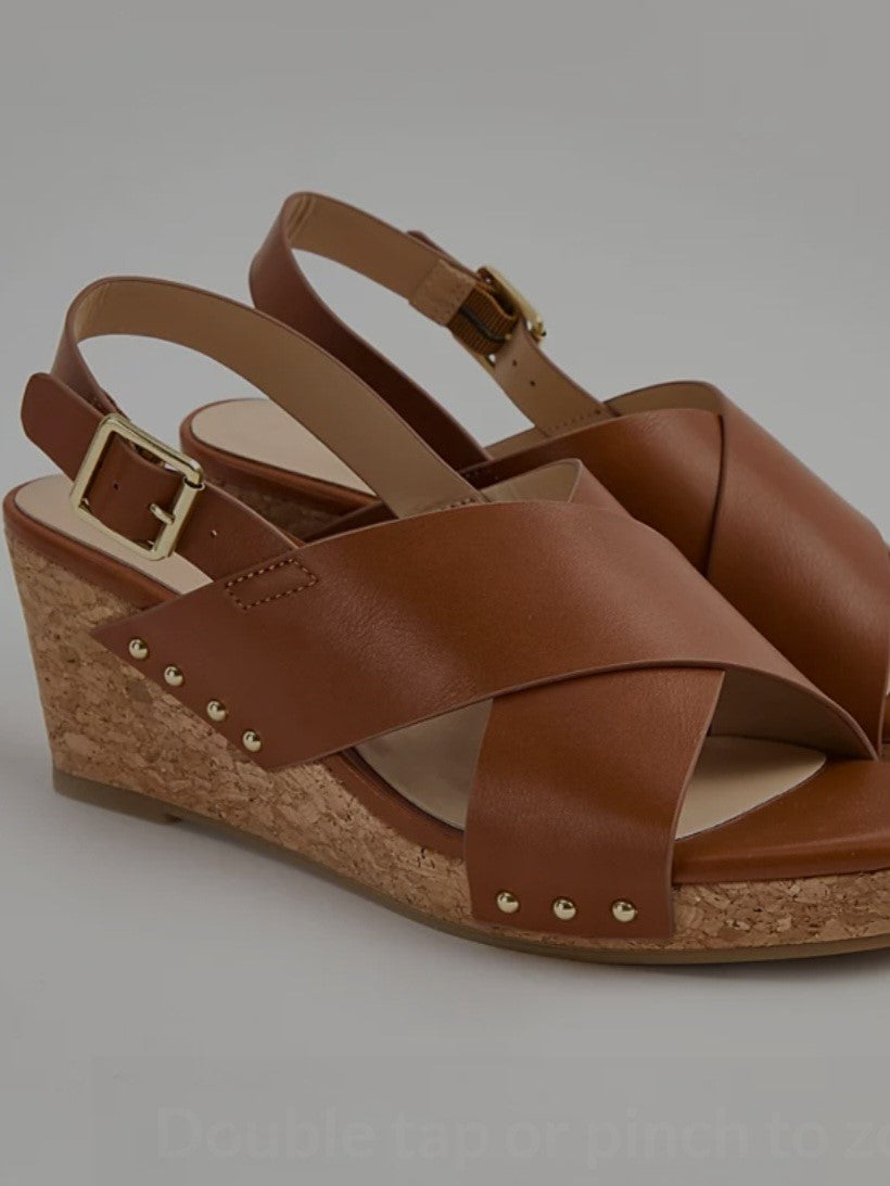 Tan Ladies Double Strap Wedge Sandals