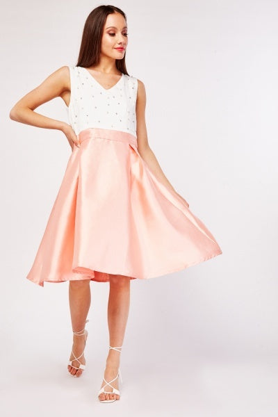 Faux Pearl Trim Skater Dress