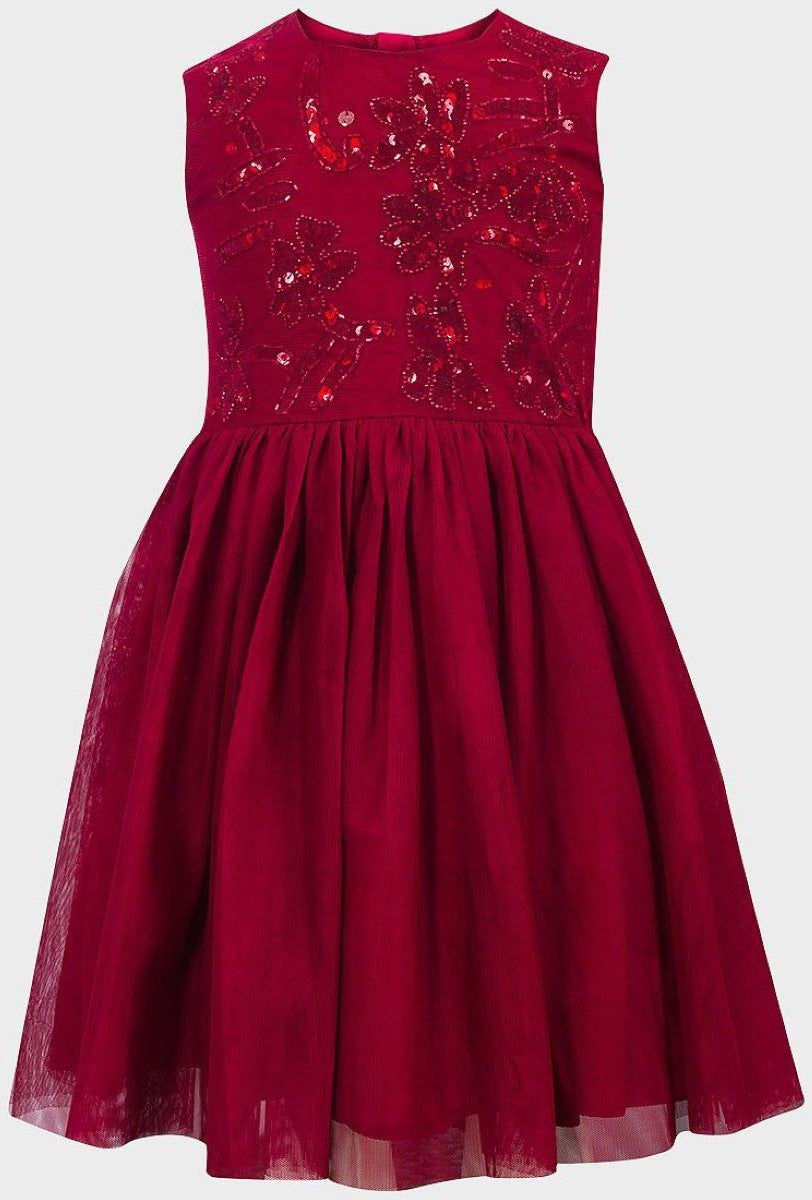 Girls Burgundy Sleeveless Dress