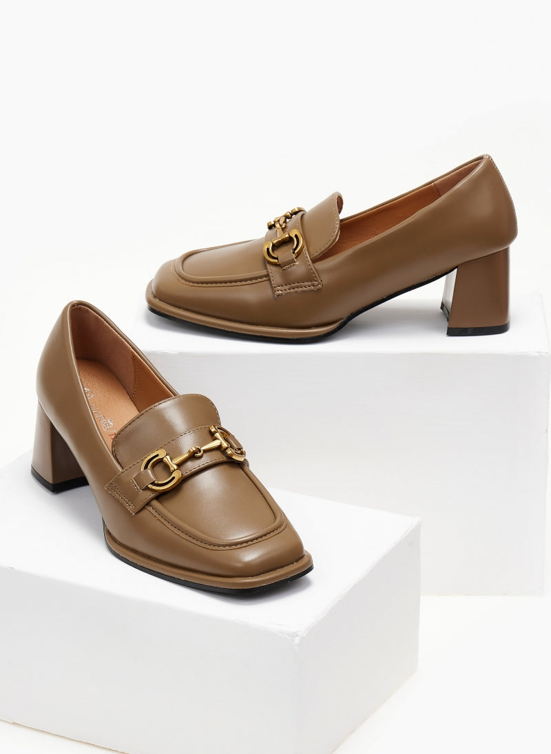 Black Square Toe Mid Heels